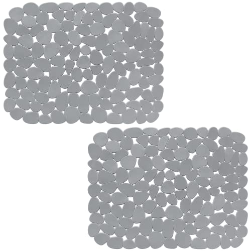 Bligli Pebble Sink Mat for Stainless Steel/Ceramic Sinks, 2 Pack PVC Sink Protectors Mats for Bottom of Kitchen Sink, Dish Drying Mat for Dishes and Glassware, 15.7 x 11.8 inch, Solid Grey - color: Solid Grey