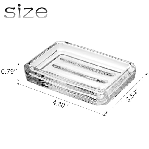 WHJY 2 Pack Glass Soap Dish - Rectangular Soap Bar Container - Transparent - size: 4.8"*3.54"