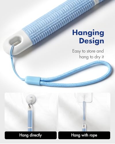 Back Scrubber Body Shower Brush: Anti Slip Long Handle Bath Brush with Stiff and Soft Bristles - Showering Exfoliator Wet or Dry Brushing for Women, Men, Elderly (Blue) - size: Long Handle 18.1 in-Blue