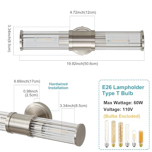 Brushed Nickel Wall Sconce Bathroom Vanity Light Fixtures for Mirror, Modern Wall Light with Glass Rod Shade for Bathroom, Bedroom, Hallway, Living Room - Bulb Not Included - color: Brushed Nickel-Glass Rod