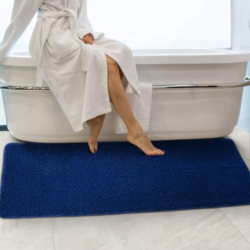Secura Bathroom Rugs 47x28, Ultra Soft Chenille Bath Mat, Super Absorbent & Quick Dry Bathroom Mat, Non Slip Machine Washable Bath Rugs for Tub, Shower, Home Decor Accessories (Blue) - color: Blue, size: 47 in x 28 in