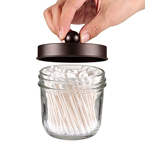 Amolliar Mason Jar Bathroom Accessories Set(4 Pack) - Foaming Soap Dispenser&Qtip Holder Set&Toothbrush Holder-Rustic Farmhouse Decor Bathroom Organizer Apothecary Jar Country Countertop (Bronze) - size: Bronze, style: Wide-mouth