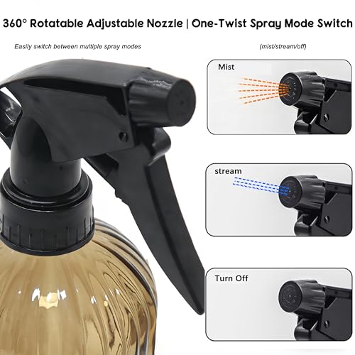 Glass Plant Spray Bottle, 13.5oz Refillable Plant Mister Bottle, 2 pcs Handheld Water Spray Bottle with Adjustable Mist Nozzle for Outdoor Gardening, Indoor Flowers, Cleaning, Hair & Pets Care (Brown) - color: Amber