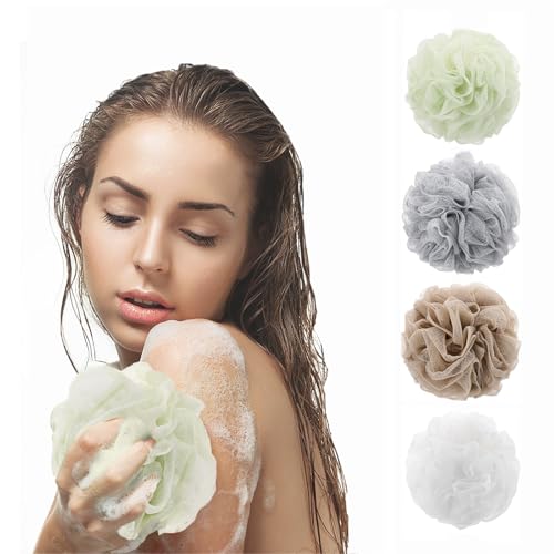 8 Small Mesh Pouf Bath Sponge - Mesh Loofah Body Exfoliating Shower Ball Shower Sponge - color: White,green,brown,gray - 8 Pcs