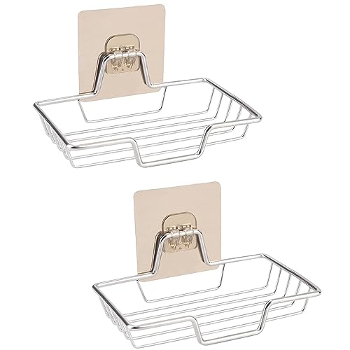 2-Pack Self-Adhesive Soap Dish Holder - Wall Mounted Stainless Steel Soap and Sponge Holder, No Drilling Soap Tray Organizer for Home Kitchen and Bathroom Shower (Silver) - color: Silver