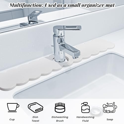 23.6'' Long Size Diatomite Faucet Mat Fast Drying Stone Sink Tray Splash Proof Bathroom Counter Faucet Super Water Absorption - size: 23.6" x 3.9"