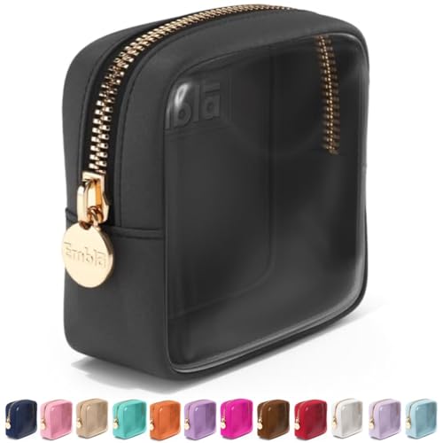 Embla Clear Cosmetic Bag Makeup Case, Clear Zipper Make Up Pouch and Toiletry Travel Tote, Cute Skincare Pouches for Women Girls, Preppy Purse Cosmetic Organizer, Mini Makeup Bags, Black | Small Black Clear Nylon/PVC Cosmetic Bag with Zipper, Waterproof B