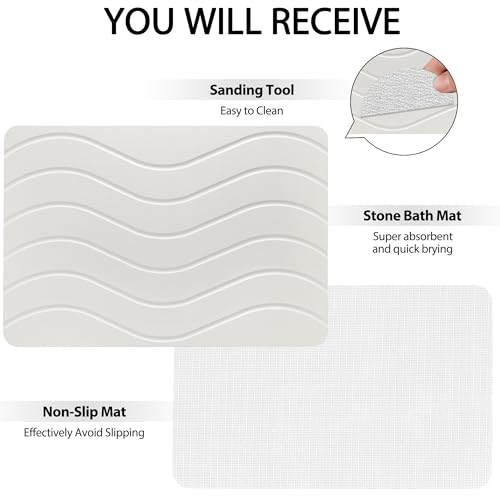 Absorbent Stone Bath Mat, Diatomaceous Earth Shower Mats, Non-Slip Water Absorbing Diatomite Stone Mat for Bathroom Floor, Quick-Drying Easy to Clean (23" x 16" White) - color: White