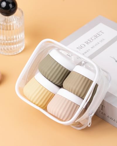 Mrsdry Travel Containers for Toiletries 4 Pack, TSA Approved Travel Size Toiletries, Travel Size Containers, With Clear Bag Leak Proof Silicone Jars, Travel Essentials Creams Jars Carrying Small Items - color: Apricot, size: 1 oz