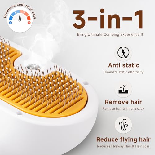 Pet Steam Brush for Dog & Cat – 3-in-1 Spray Hair Removal Comb for Shedding & Grooming, Softens Fur & Reduces Static – Water Brush for Long & Short Coats, Bath-Hating Pets, Includes Waterless Shampoo - size: 7.8″-180ML