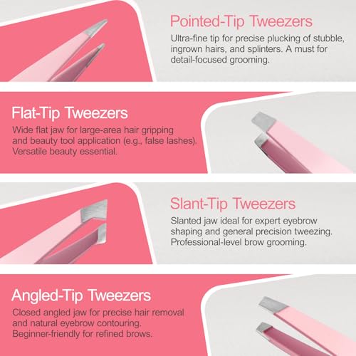 Eyebrow Kit, 17 in 1 Tweezers for Women Facial Hair, Hair Scissors with Comb, Eyebrow Trimmer, Brow Brushes, Hair Tools Travel Bag, Professional Grooming Tweezer Set - color: Pink
