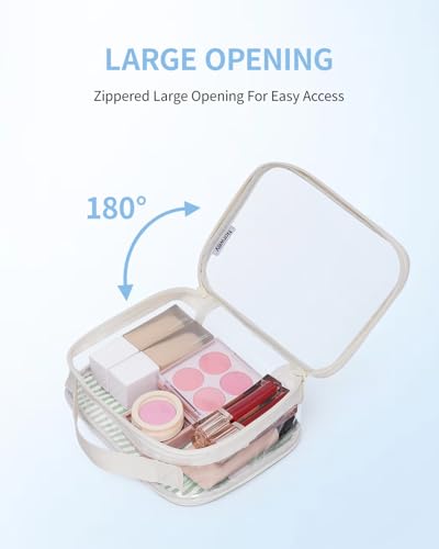 Narwey TSA Approved Clear Toiletry Bag for Travel, Waterproof PVC Clear Makeup Bags, Portable Compact Cosmetic Bag Make Up Organizer, Airport Airline Quart Size Compliant Bag (Mint Green Stripe) - color: Y-Mint Green Stripe