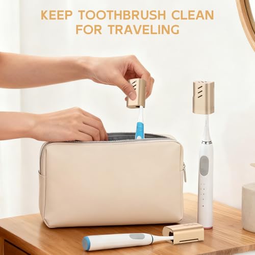 2PCS Aluminum Toothbrush Head Caps, Travel Toothbrush Top Cover, Portable Protector Clip Pod Fits Most Manual and Electric Toothbrush Heads for Household Traveling, Camping, School, Business - Gold - color: Gold-2pcs