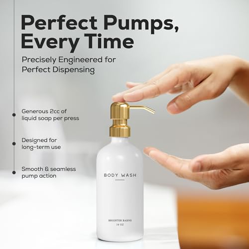 Luxury Shampoo and Conditioner Dispenser Set by Brighter Barns - Shower Soap Dispenser - Shampoo Conditioner Body Wash Dispenser & Pump - White and Gold Bathroom Accessories in Spa, Hotel, Gift (Gold) - color: Gold