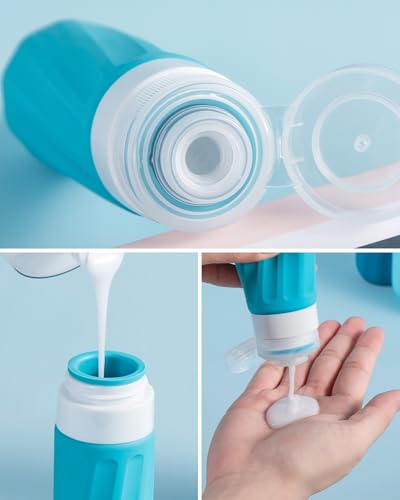 Mrsdry Travel Size Toiletries 8 Pack, TSA Approved 3oz Silicone Squeeze Bottles & Cream Jars with Clear Travel Bag - color: Blue, size: 3oz bottle 3oz jar