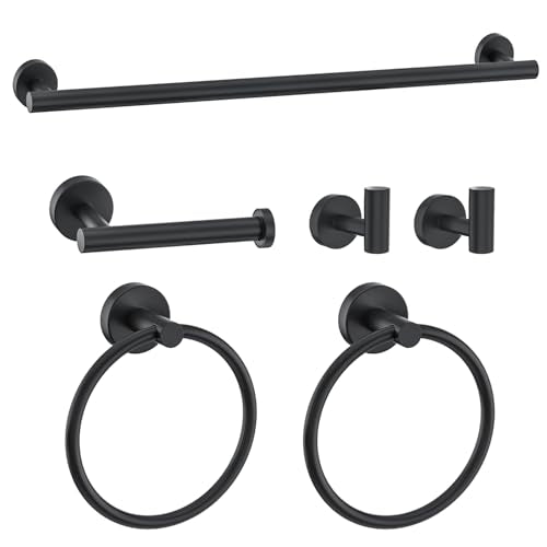 6 Pieces Towel Bar Set Matte Black Bathroom Hardware Set Includes 23.6 Inch Towel Bar,Stainless Steel Wall-Mounted Bathroom Accessory Set - color: 6pcs Black