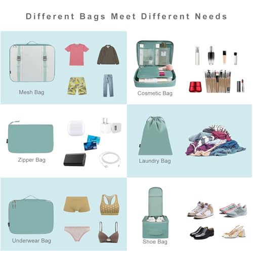 BAGAIL 8 Set Packing Cubes Luggage Packing Organizers for Travel Accessories-Dusty Blue - color: Dusty Blue, size: 8 Set
