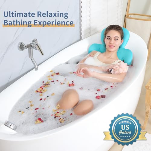 Luxury Bath Cushion, Full Body Bathtub Pillow with 160 Suction Cups, Bath Mat for Head and Neck Support, with Laundry Bag (Blue, 56" x 16") - color: Blue, size: 56" X 16"