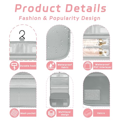 Toiletry Bag Travel Bag with Hanging Hook, Waterproof Capacity Hanging Multifunctional Makeup Bag for Toiletries, Portable Cosmetic Bag Travel Organizer for Women and Men(Light Grey) - color: A4-Light Grey