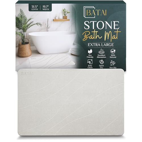 Extra Large Stone Bath Mat - (31.5” x 19.7”) - Absorbent Diatomaceous Earth Stone Bath Mat Large - Non-Slip Diatomite Bathmat - Easy Clean and Quick Drying - Long Instant Dry Bathmat - Beige XL - color: Beige
