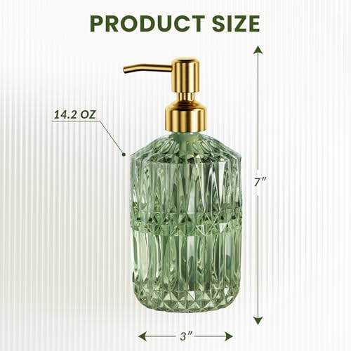 AmazerBath Soap Dispenser Green Glass Soap Dispenser with Pump Stainless Steel, 14.2OZ Luxury Gold Hand Soap Dispensers Bottles Bathroom, Refillable Kitchen Soap Dispenser for Dish Soap, 1 Pack - color: Green & Gold - 1 Pack