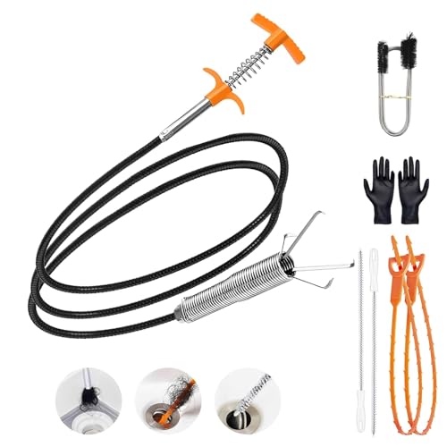 79 Inch Drain Snake Hair Drain Clog Remover Tool, Flexible Sink Snake Drain Cleaner Tool Set, Plumbing Snake for Toilet Sewer Shower Kitchen Bathroom Tub Clogged Hair Removal Cleaning Tool Set