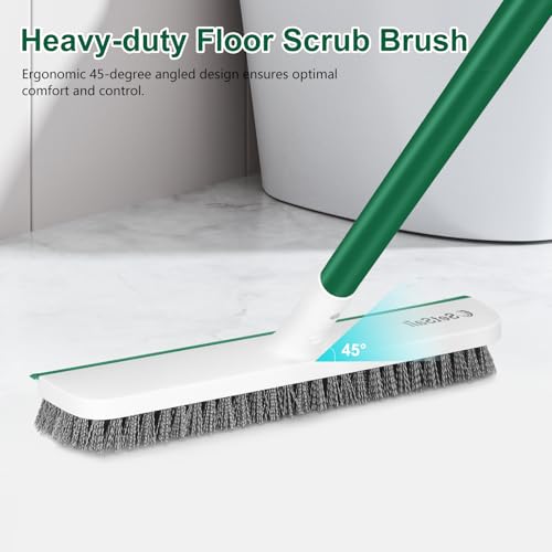SetSail Floor Scrub Brush, Scrub Brush with Long Adjustable Handle 2 in 1 Scraper Brush Stiff Bristle Floor Scrubber for Cleaning Bathroom Shower Kitchen Garage Deck Tile Tub, White Green - color: White Green, size: 10in