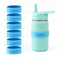 Mabel’s Labels Personalized Two-Tone Engraved Silicone Name Bands – Reusable Dishwasher-Safe Name Bands for Water Bottles, Sippy Cups & Drinkware (Blue & Light Blue, 6 Pack) - color: Blue, size: 6 Count (Pack of 1)