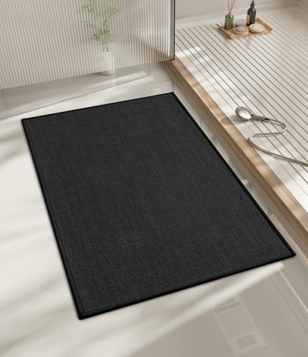 chakme Bathroom Rugs Mat 24x17, Ultra Thin Non Slip Bath Mat Small Quick Dry Absorbent Bath Mat for Bathroom Floor, (Black, 24"x17") - color: Black, size: 1'5" x 2' (Rectangular)