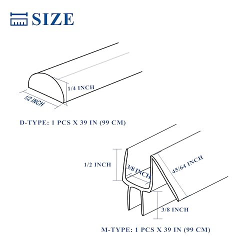 Frameless Shower Door Seal Strip 2 Pack x 39 Inch MD Glass Shower Door Bottom Seal Strip for 3/8" Glass Shower Door Sweep Ultra-Clear Polycarbonate, Stop Showers Leaks Create A Water Barrier - color: MD-Type Bottom, size: 2PCS & 3/8" & 39"