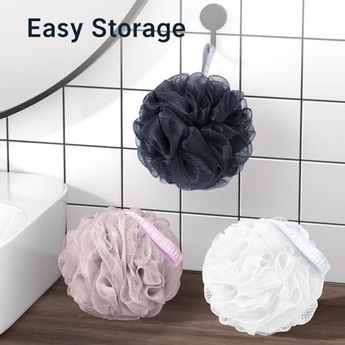 AmazerBath Loofah Sponge 60g/PCS, Shower Loofah for Men and Women - Body Scrubber Loofa Set of 3, Bath Sponge - Grey Blue-Pink-White - style: Grey Blue-Pink-White