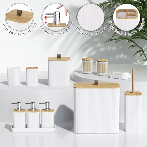 Bathroom Accessory Set - White Bathroom Set, 12PC Bathroom Accessories Set, White Bathroom Accessories Set, Mini Trash Can, Toilet Brush, Trash Can & Soap Dispenser - size: Bathroom Set, style: White