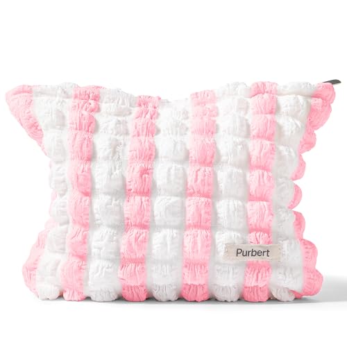 Bubble Cloud Makeup Bag - Large Capacity Travel Cosmetic Organizer | Puffy quilted design, smooth zipper, cute aesthetic makeup pouch, ideal for daily storage, travel, for women, girls - color: Pink - White