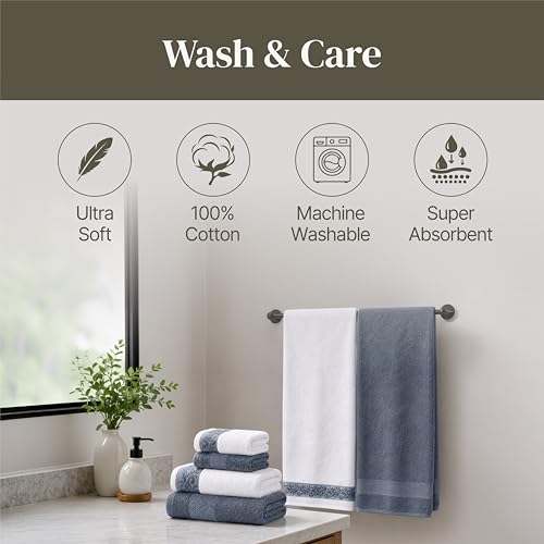 Modern Threads 600 GSM 6-Piece Towel Set with Filgree Jacquard Border Blue - color: Blue, style: Jacquard Border