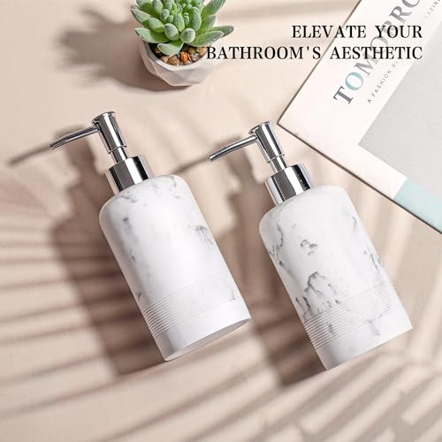 YMXYJM 2pcs/Set Hand Soap Dispenser Sets - 10.8oz Refillable Resin Liquid Soap Dispensers with Rust-Proof Pump for Bathroom Countertop or Kitchen, Marble White - color: Marble White