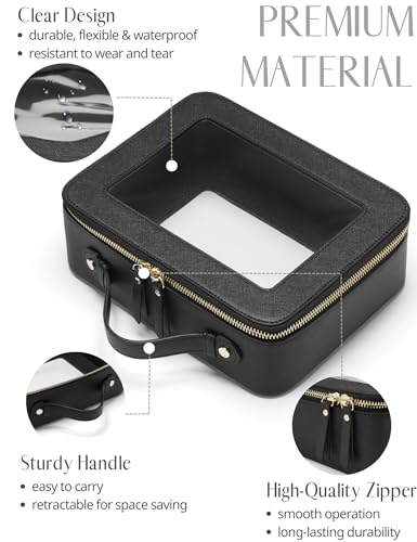 Popvibe Clear Makeup Case Set Black Toiletry Bag Travel Large Clear Cosmetic Bag with Zipper, Big Make Up Bag Organizer Women Traveling TSA Approved Transparent Bag Car for Essentials - color: Black, style: Dual Elegance