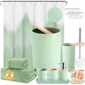 iMucci Bathroom Accessories Bathroom Sets with Shower Curtain, Bath Towel Set, Trash Can, Toilet Brush, Soap Dispenser, Bathroom Accessories Set Complete - size: Bath Set+Shower Curtain+Bath Towel Set, style: Green
