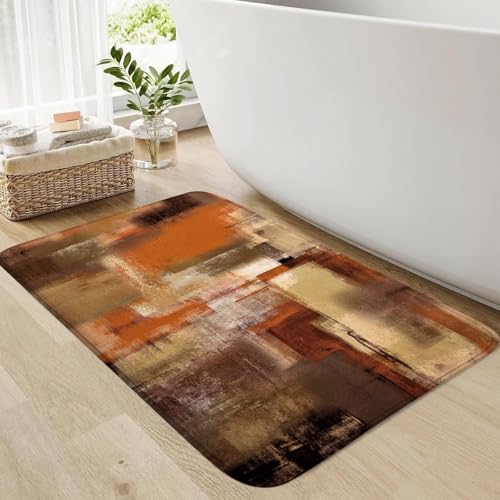 Burnt Orange Abstract Bath Rug, Modern Art Brown Rust Painting Bath Mat Sets for Bathroom, Soft Non Slip Floor Rugs 17X29 Inch - color: Burnt Orange