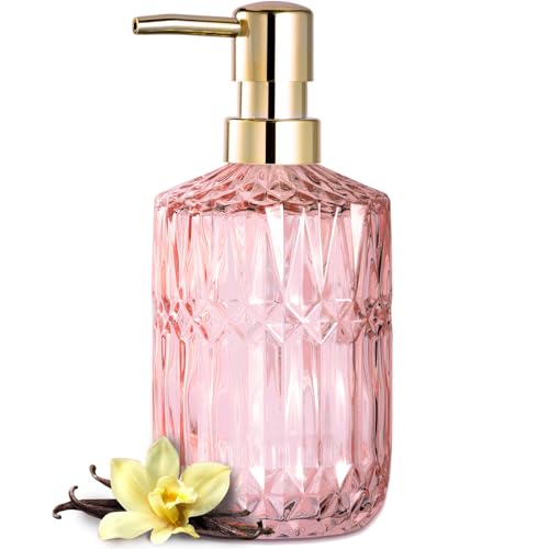 EMPO Clear Glass Soap Dispenser with ABS Plastic Pump, Crystal Lotion Dispensers for Kitchen Sink, Bathroom (Light Pink) - color: Light Pink