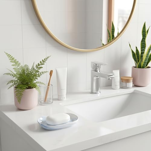Ceramic Soap Dish, Blue Decorative Bathroom Soap Dish with Unique Marble Texture, Easy Clean Oval Decorative Soaps Tray for Bathroom & Kitchen