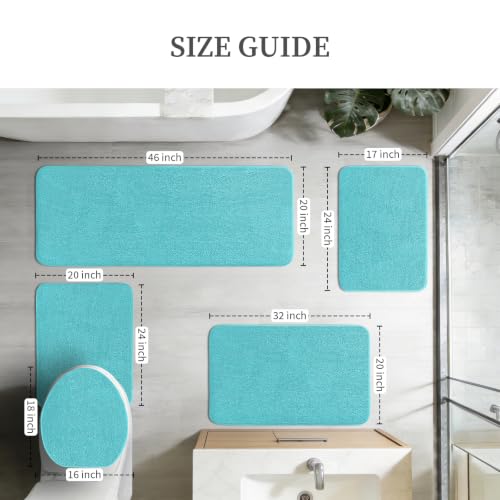 YIHOUSE Memory Foam Bathroom Rugs Sets 5 Piece - Extra Thick Soft Towel-Like Absorbent Bath Mat Set, Non Slip Machine Washable Bath Rugs Carpet for Bath, Tub and Shower, Aqua - color: Aqua, size: 1'8" x 3'10" (5 pieces)