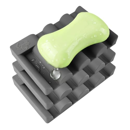 Silicone Soap Dish,Self Draining Soap Holder Perfect for Shower,Bathroom Sink,Kitchen Sink & Travel,Non-Slip Bar Soap Holder Extend Soap Life,Keep Soap Bars Dry & Easy Cleaning Grey-3Pcs - color: Grey-3pcs