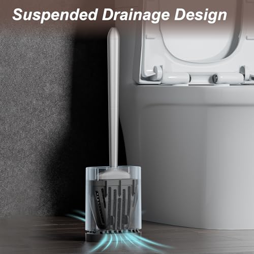Sellemer Toilet Brush and Holder Set - Flexible Toilet Bowl Brush Head with Silicone Bristles, Compact Size for Storage and Organization, Ventilation Slots Base (1 Pack, Silver) - color: Silver-1pcs