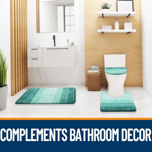 OLANLY Bathroom Rugs Sets 3 piece, Soft Microfiber Absorbent Bath Mat, U-Shaped Contour Toilet Mat and Toilet Lid Cover, Quick Dry, Machine Washable, Toilet Cover and Rug Set, Blackish Green - color: Blackish Green, size: 30" X 20" + U24" X 20" + 17.5" X
