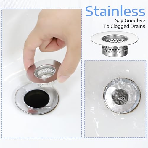 3 Pack Bathroom Sink Drain Strainer, Stainless Steel Drain Cover Sink Hair Catcher Mop Pool Slop Sinks Filter Rust-Proof Mesh Screen for Bathtub, Laundry, Utility, RV Sinks (Fits 1.25" to 1.6" Hole)