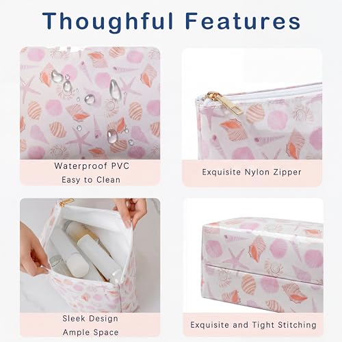 RSRSLEII Large Waterproof SPF Travel Makeup Bag, Aesthetic PVC Toiletry Bag, Coastal Granddaughter Coquette Cosmetic Bag, Sunscreen Accessories Storage Organization, Beach Travel Purse(Seashell) - color: Seashell