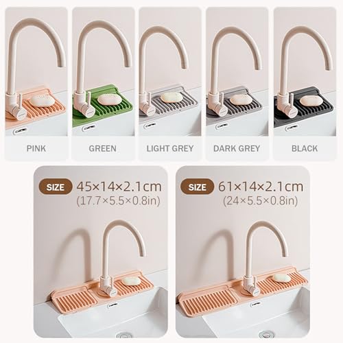 23" Extra Long Silicone Faucet Handle Drip Catcher Tray,7° Sloped Self Draining Mat with Snap-on Design & Soap Holder, Trim-to-Fit Opening,Sink Splash Guard for Kitchen & Bathroom(Green) - color: Green, size: 23" x 5.5"