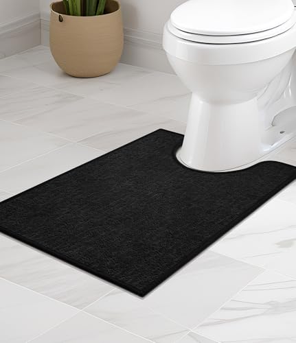 chakme Bathroom Rugs Mat U-Shaped 24x17, Ultra Thin Non Slip Bath Mat Small Quick Dry Absorbent Bath Mat for Bathroom Floor, (Black, U-24"x17") - color: Black, size: 24"x17.5"