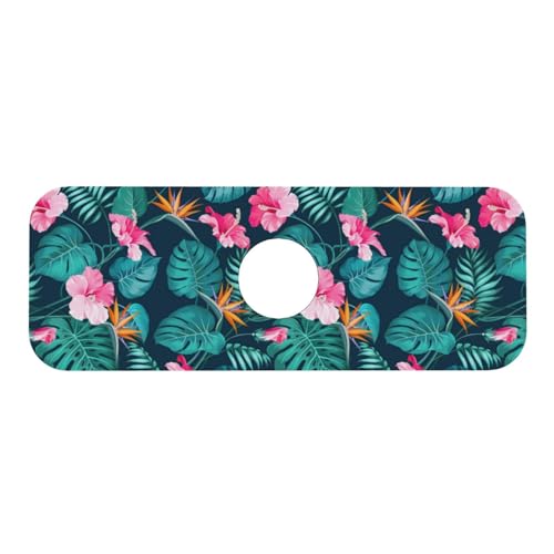 Hawaii Hawaiian Flower Leaf 15" X 5.5" Kitchen Sink Splash Guard Faucet Faucet Guard Draining Mat Sink Splash Guard Faucet Kitchen Bathroom - color: Hawaii Hawaiian Flower Leaf