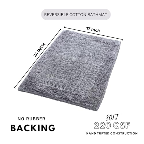 Bath Mat Rug 17x24" Rectangle Charcoal Grey, 100% Pure Cotton, Super Soft Reversible Bath Rug For Bathroom, Plush & Absorbent, Hand Tufted Heavy Weight Construction, Full Reversible Step Out Rugs - color: Charcoal Grey, size: 1'5" x 2' (Rectangular)